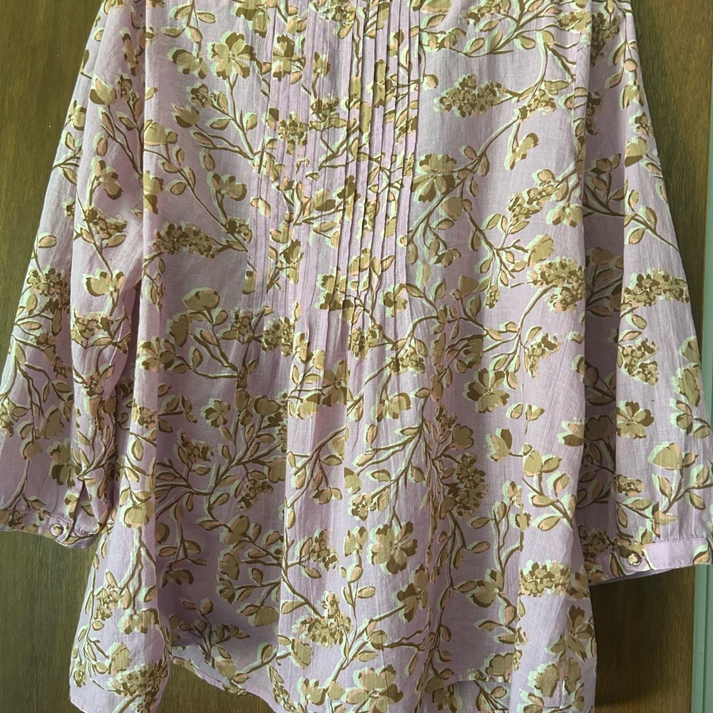 J. Jill White 3/4 Sleeve Boxy Blouse with Mandarin Collar - Picture 2 of 3